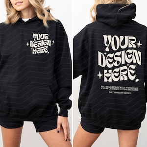 Front and Back Gildan 18500 Black Gildan Hoodie Mockup Front Back Black 18500 Hoodie Mockup Oversized Hoodie Mockup Hooded Model Mockup