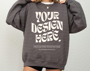 Gildan 18000 Charcoal Mockup Sweatshirt Mockup Oversized Mockup Charcoal Sweatshirt Mockup 18000 Gildan Mockup Sweater Model Mock