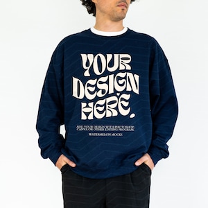 Gildan 18000 Navy Mockup Male Sweatshirt Mockup Oversized Mockup Navy Sweatshirt Men Mockup 18000 Gildan Mockup Sweater