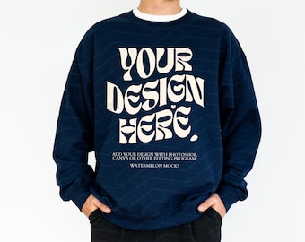 Gildan 18000 Navy Mockup Male Sweatshirt Mockup Oversized Mockup Navy Sweatshirt Men Mockup 18000 Gildan Mockup Sweater