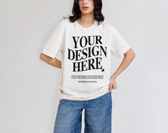 Natural Bella Canvas 3001 TShirt Mockup Natural Bella Canvas 3001 Shirt Mockup Oversized Mockup Bella Canvas Model Mockup Tee KZ1