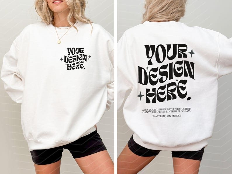 Gildan 18000 Mockup-Bundle: Vorder- und Rückseite des Sweatshirts, Schwarz-Weiß-Mockup, Druck auf der Rückseite, Oversized-Sweatshirt, Komplettes Shop-Bundle Bild 10