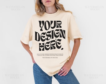 Comfort Colors 1717 Natural Mockup C1717 Natural Mockup Ivory C1717 Mockup Oversized Mockup Soft Cream Tshirt Mockup Shirt Mockup Model