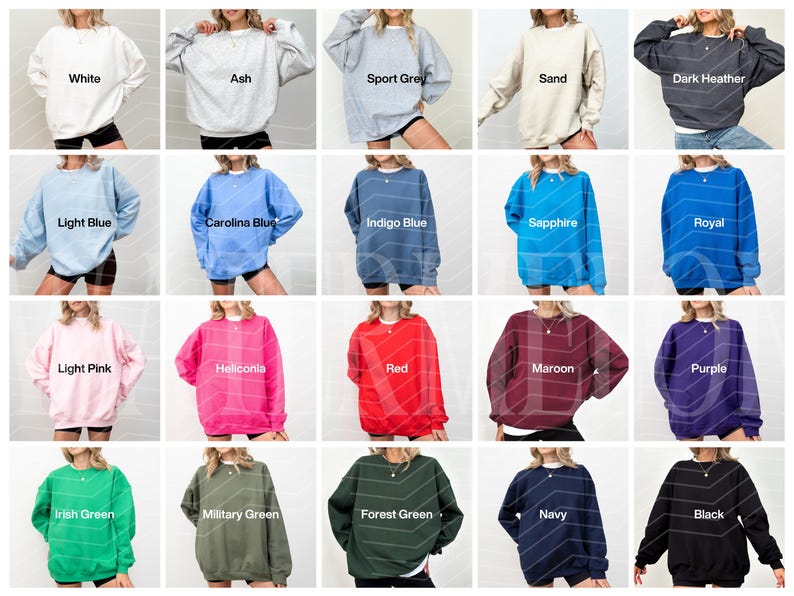 Tabla de colores de Gildan 18000 Sudadera Printful 18000 Opciones de color Muestra de color de Gildan G 180 Guía de colores Tabla de tallas Paleta de colores del modelo 18000 imagen 1