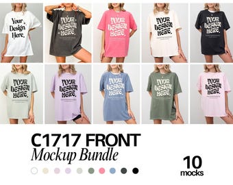 Comfort Colors 1717 Mockup Bundle Front Tshirt Mockup Bundle Pepper C1717 Ivory Black Mockup Print on Demand Oversized Tshirt Model Mockup