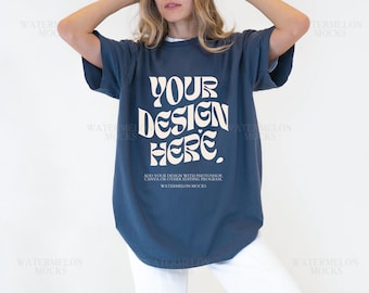 Comfort Colors Mockup Denim Mockup C1717 Denim Mockup Oversized Tshirt Model Mockup Denim C1717 Mockup Blue T-Shirt Mock Denim 1717 Mockup