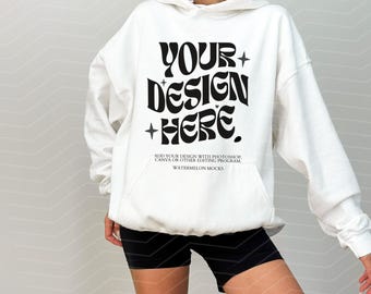 Gildan 18500 White Hoodie Mockup Gildan Hoodie Mock up White Hoodie Mockup Oversized Hooded Sweatshirt mockup Styled Mockup Model Mockup