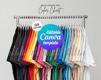 Bella Canvas 3001 Color Chart Printful Tshirt 3001 Farbpalette Optionen BC 3001 Color Swatch 3001 T-Shirt Farbführer Bella Canvas Mockup