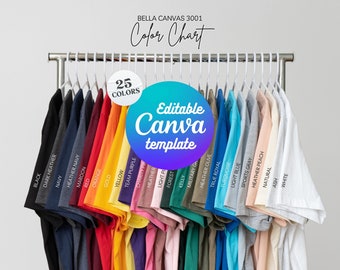 Bella Canvas 3001 Color Chart Printful Tshirt 3001 Farbpalette Optionen BC 3001 Color Swatch 3001 T-Shirt Farbführer Bella Canvas Mockup