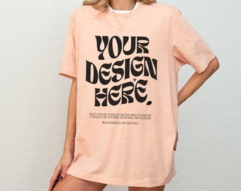 Heather Peach Bella Canvas 3001 TShirt Mockup Heather Peach Bella Canvas 3001 Shirt Mockup Oversized Mockup Bella Canvas Model Mockup Tee