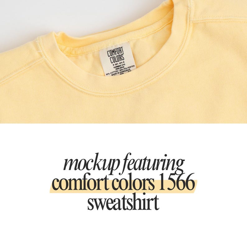 a yellow t - shirt with a tag on it that says mock featuring comfort colors