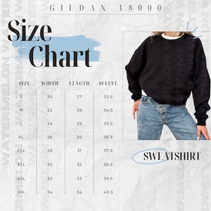 Gildan 18000 Size Chart Mockup Size Chart Unisex Sweatshirt 18000 Sizing Guide Model Mock Size Chart Gildan 18000 Sweatshirt Mockup