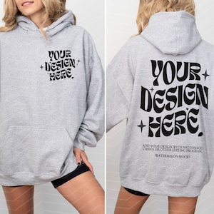 Front and Back Gray Gildan 18500 Sport Grey Gildan Hoodie Mockup Front Back Heather Grey 18500 Hoodie Mockup Oversized Hooded Model Mock up
