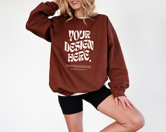 Gildan SF000-cacao mockup sweatermodel Oversized SF000-model cacaosweatermodel SF000 Gildan-model sweatermodel