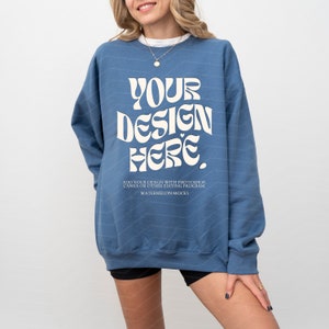 Gildan 18000 Indigo Blue Mockup Indigo Blue Sweatshirt Mockup Oversized Indigo Blue Crewneck Mockup Model 18000 Gildan Blue Mock up Trendy