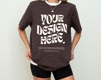 Brown Bella Canvas 3001 TShirt Mockup Brown Bella Canvas 3001 Shirt Mockup Oversized Mockup Bella Canvas Model Mockup Tee