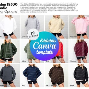 Editable Gildan 18500 Color Chart Editable Canva Template Hoodie 18500 Color Options g185 Color Chart Template Swatch Color Guide g185 mock