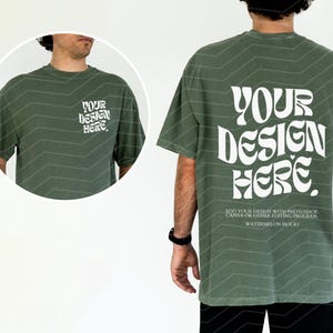 Front and Back Comfort Colors Mockup Moss Green Mockup Male C1717 Oversized Tshirt Model Mockup Men C1717 Mockup T-Shirt Mock Up