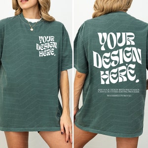 Front and Back Comfort Colors Blue Spruce Mockup C1717 Blue Spruce Mockup Front Back Mockup Print on Back Oversized Tshirt Model Mockup