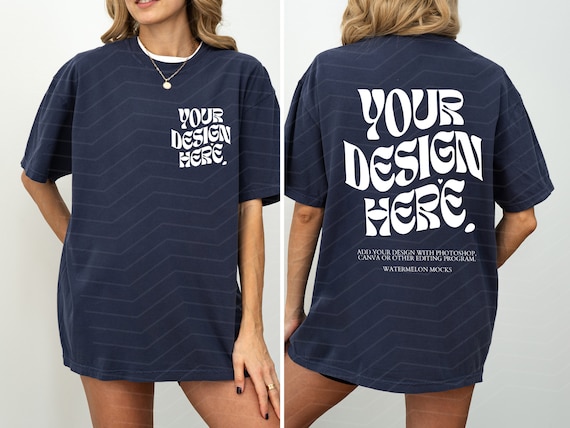 Front and Back Comfort Colors Navy Mockup C1717 Navy Mockup Front Back Mockup Print on Back Oversized Tshirt Model Mockup