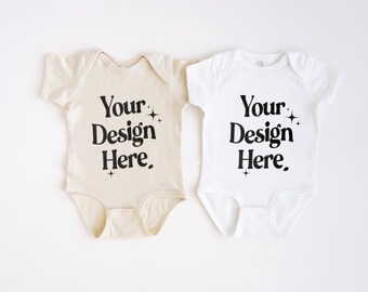 Rabbit Skins 4400 Baby Bodysuit Flat Lay Couple Mockup Kids Couple Mockup 4400 White Mockup Natural Mockup Onesie Mockup Aesthetic Mockup