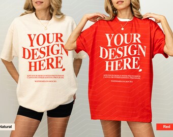 Couple Gildan 5000 Natural Red Mockup Gildan 5000 Couple Mockup Gildan Mockup Bach Mockup Shirt Bachelorette Mockup Group Mockup