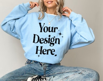 Gildan 18000 Blue Mockup Blue Sweatshirt Mockup Oversized Light Blue Hoodie Mockup 18000 Gildan Light Blue Mock Crewneck Trendy Mock