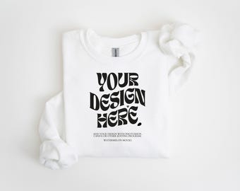 Gildan 18000 White Mockup Gildan White Sweatshirt Flat Lay Mockup Folded Sweatshirt Mockup White Gildan 18000 Flatlay Crewneck Mockup White
