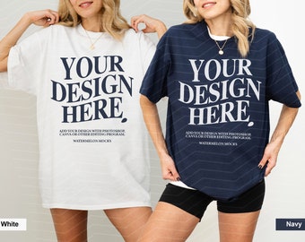 Couple Gildan 5000 White Navy Mockup Gildan 5000 Couple Mockup Gildan Mockup Bach Mockup Shirt Bachelorette Mockup Group Mockup