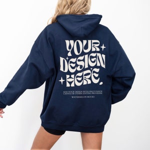 Back Gildan 18500 Navy Gildan Navy Hoodie Mockup Print on Back Navy 18500 Hoodie Mockup Navy Oversized Hoodie Mockup Hooded Model Mockup