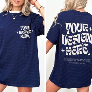 Front and Back Navy Mockup Gildan 5000 Front Back Mockup Gildan 64000 Navy Mockup C1717 Mockup Oversized Mockup Bella Canva Shirt Mockup image 1