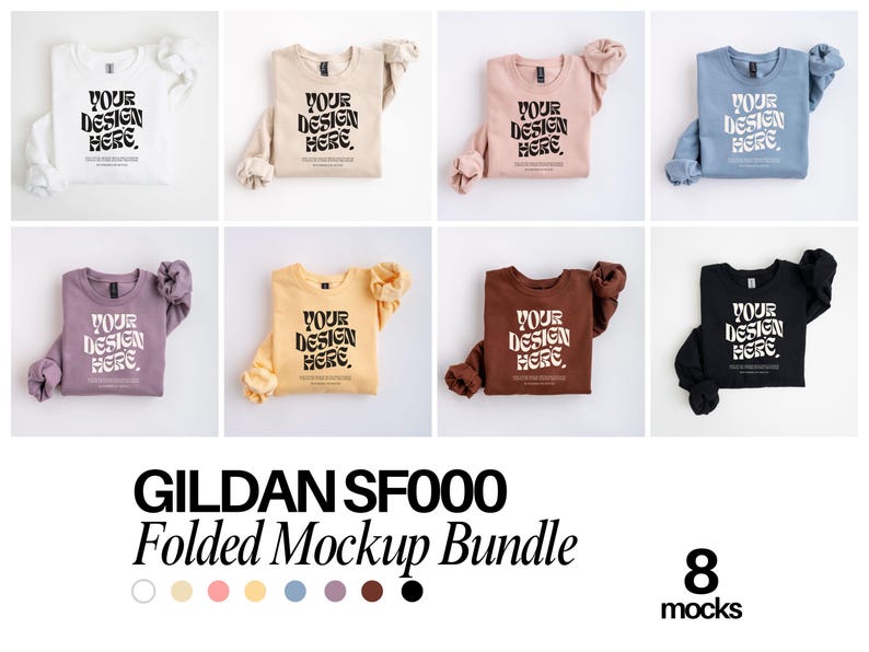 Folded Gildan SF000 Mockup Bundle Gildan Folded Flat lay Mockup Bundle Black Folded Sweatshirt Mockup White Gildan SF000 Flatlay Crewneck image 1