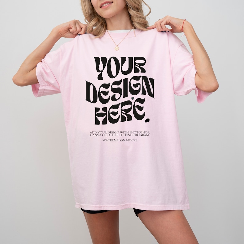 Comfort Colors C1717 Blossom Shirt Blossom CC Mockup Pink C1717 Mockup Model Mockup Blossom Shirt Mockup CC Blossom Oversized Mock Up Pink image 1