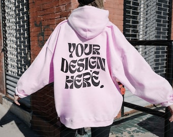 Gildan 18500 Light Pink Back Mockup Hoodie Mockup Oversized Mockup Print on Back Light Pink Hoodie Mockup 18500 Gildan Street Mockup