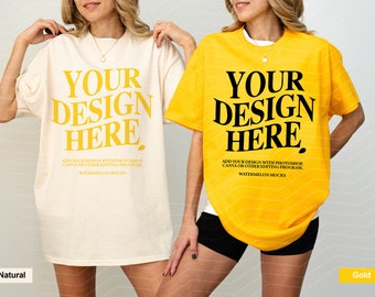 Couple Gildan 5000 Natural Gold Mockup Gildan 5000 Couple Mockup Gildan Mockup Bach Mockup Shirt Bachelorette Mockup Group Mockup