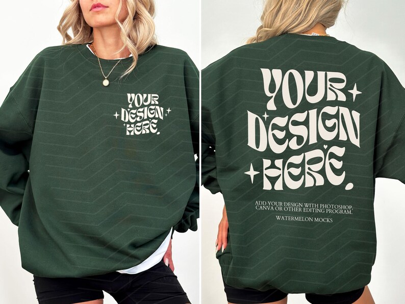 Gildan 18000 Mockup-Bundle: Vorder- und Rückseite des Sweatshirts, Schwarz-Weiß-Mockup, Druck auf der Rückseite, Oversized-Sweatshirt, Komplettes Shop-Bundle Bild 7