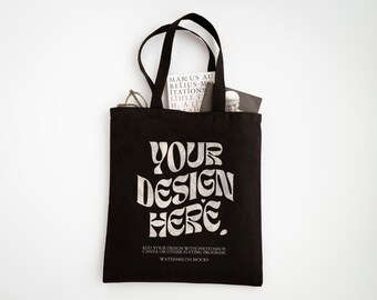 Maqueta de bolsa de lona, maqueta de bolsa de algodón, maqueta de bolsa de compras, maqueta de bolsa de compras, maquetas de bolsas de compras negras, impresión bajo demanda, digital, JPG