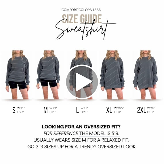 Comfort Colors 1566 Video Size Chart Oversized Sweatshirt Size Chart Canva Template POD Video Size Guide Mockup Shirt Unisex Mock Sizechart