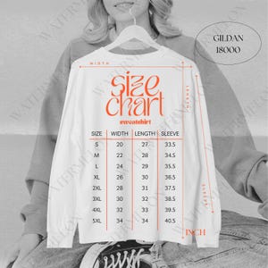 Gildan 18000 Size Chart Mockup Size Chart Unisex Sweatshirt 18000 Sizing Guide Model Mock Size Chart Gildan 18000 Sweatshirt Mockup