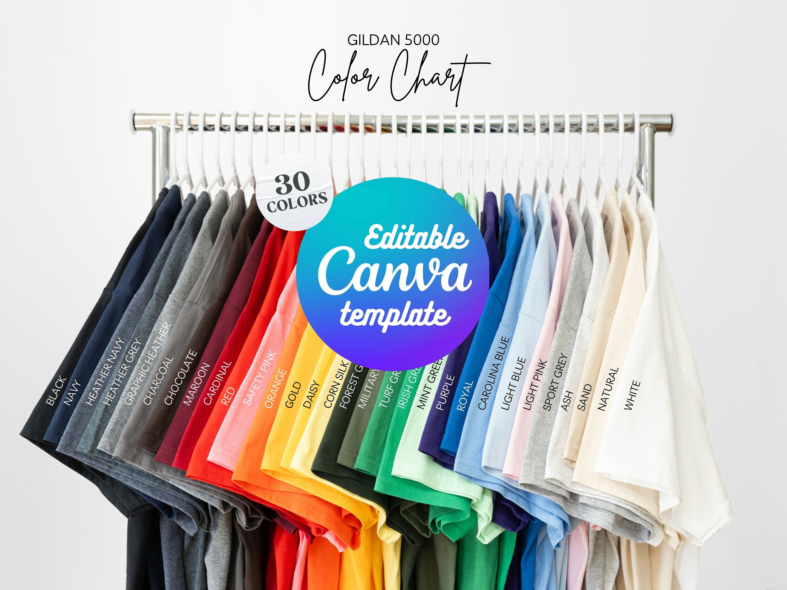 Gildan 5000 Color Chart Printful Tshirt 5000 Color Palette Options G500 Color Swatch 5000 t-shirt Color Guide Gildan 5000 Color Guide Mockup