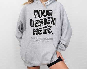 Gildan 18500 Sport Grey Maqueta de sudadera con capucha gris Maqueta de sudadera con capucha gris atlética 18500 Maqueta de sudadera con capucha extragrande gris Maqueta de sudadera con capucha Modelo