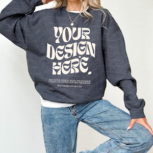 Gildan 18000 Dark Heather Mockup Sweatshirt Mockup Oversized Mockup Dark Heather Sweatshirt Mockup 18000 Gildan Mockup Sweater Model Mock