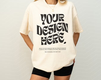 Gildan 5000 Natural TShirt Mockup 5000 TShirt Mockup Natural Mockup Oversized Mockup Gildan 5000 Mockup Model Mockup G500 Mockup