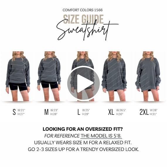 Comfort Colors 1566 Video Size Chart Oversized Sweatshirt Size Chart Canva Template POD Video Size Guide Mockup Shirt Unisex Mock Sizechart