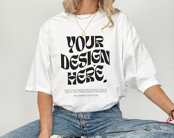 Maquette Comfort Colors blanche C1717 Maquette blanche Modèle de t-shirt oversize Maquette blanche C1717 Maquette de t-shirt