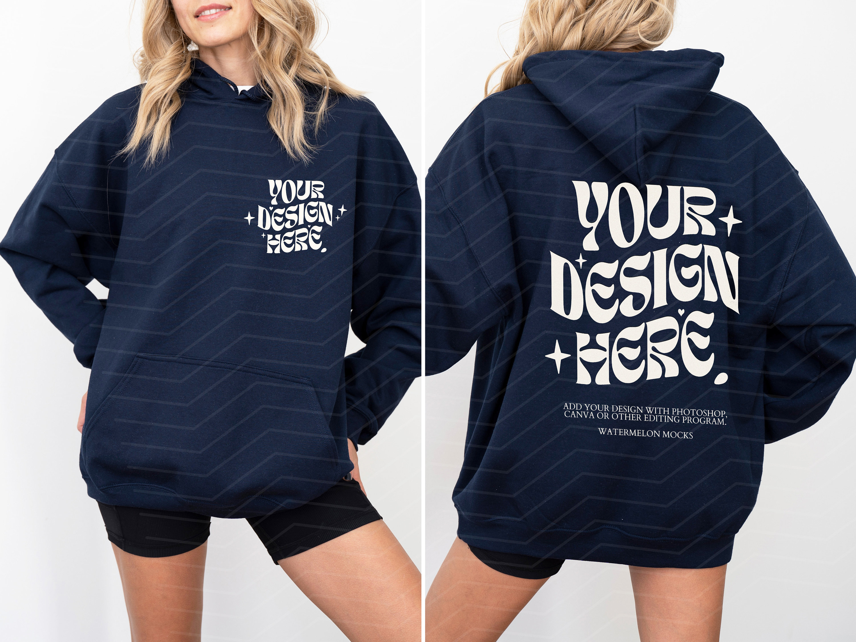 ZMvise Custom Personalized Hoodie - Unisex Pullover Sweatshirt With Front Pouch (Navy, X-Large)