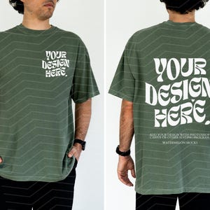 Front and Back Comfort Colors Mockup Moss Green Mockup Male C1717 Oversized Tshirt Model Mockup Men C1717 Mockup T-Shirt Mock Up