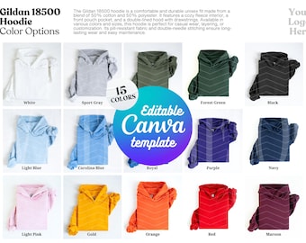 Editable Gildan 18500 Color Chart Canva Template Printful Hoodie Color Options Gildan 18500 Color Chart Template Swatch g185 Color Guide