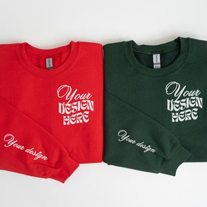 Sleeve Mockup Gildan 18000 Couple Mockup Red Green Christmas Mockup Gildan Sweatshirt 18000 Folded Sweatshirt Mock up Flat lay Mr Mrs Mockup