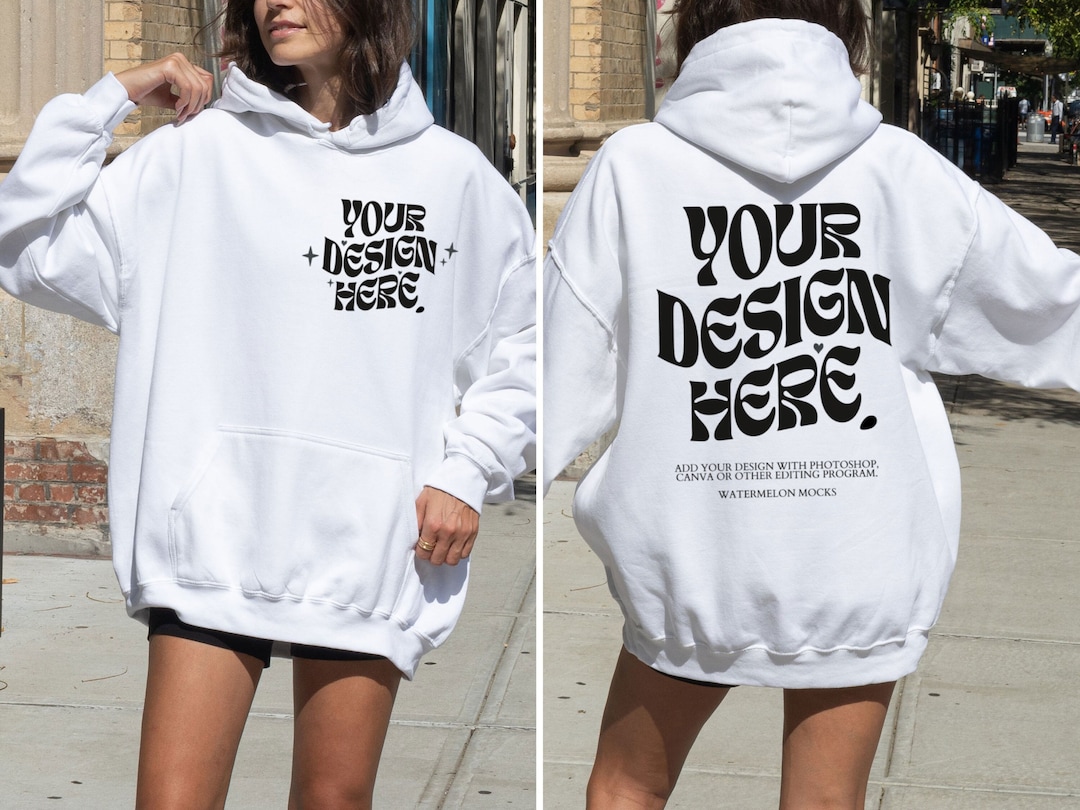 White Hoodie Front Back Mockup Gildan 18500 White Back Mockup